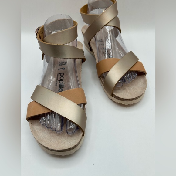 NEW Papillio by Birkenstock LOLA Leather Frosted Metallic Tan Gold  Sandal 39 - Picture 4 of 14